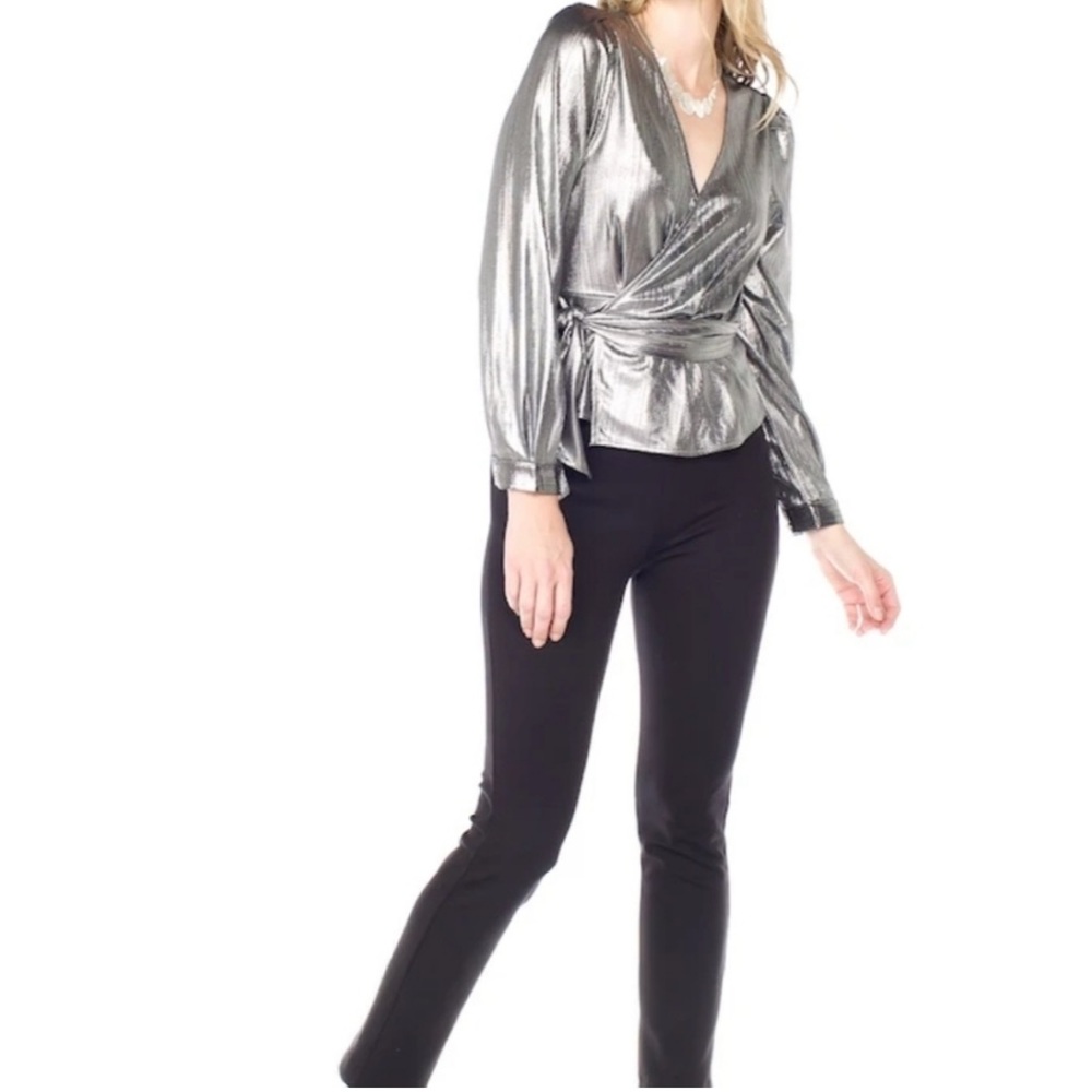 Metallic silver deep-V wrap blouse - Large
